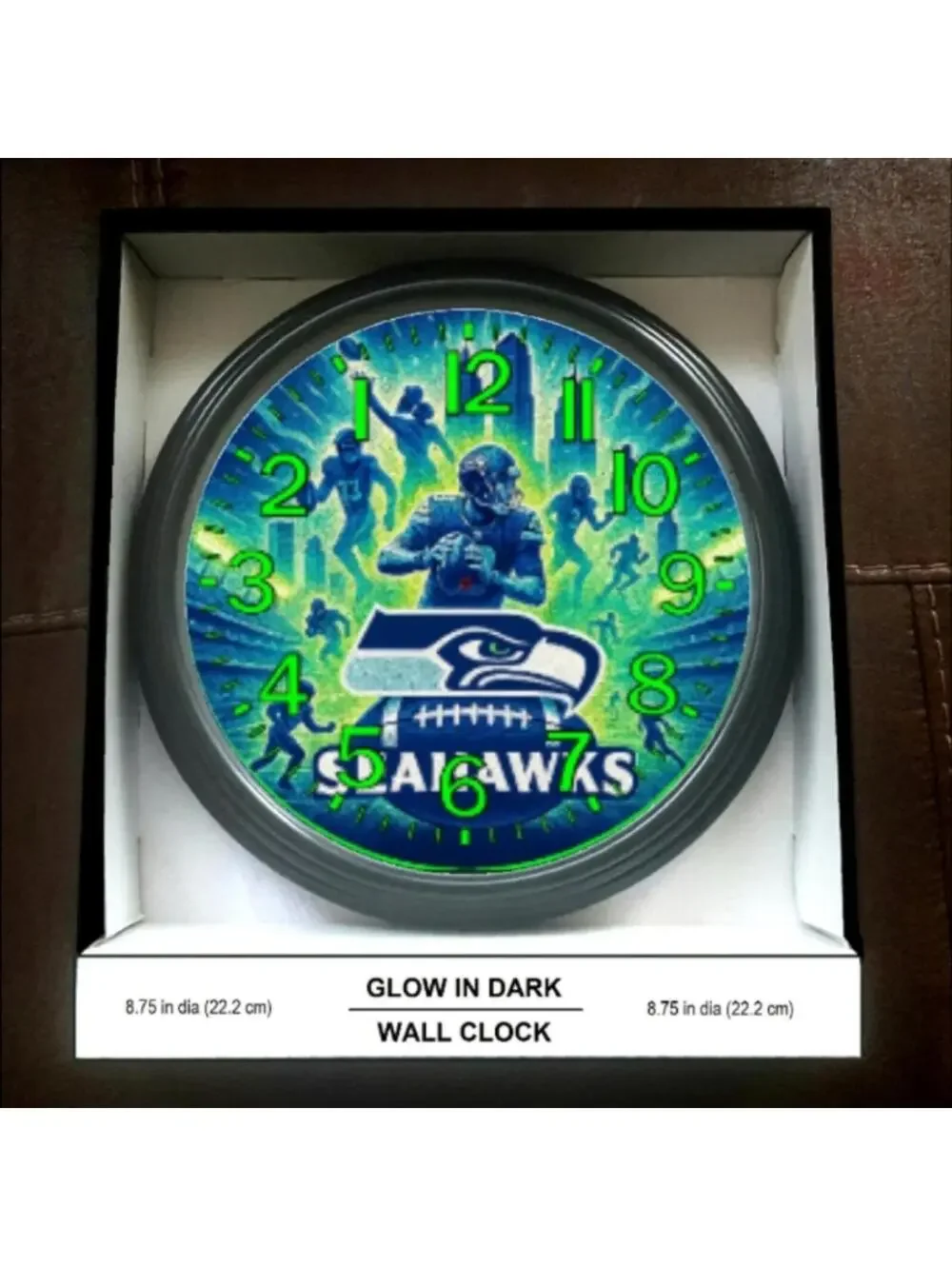 REVERSE TICKING CLOCK NEW SEATTLE SEAHAWKS Glow In The Dark Wall Clock New!